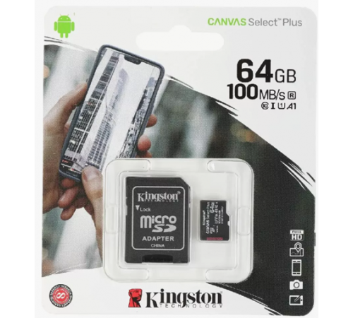 Карта памяти MicroSD 64GB Kingson Class 10 c адаптером