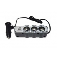 Автомобильный тройник для прикуривателя 3 гнезда/USB