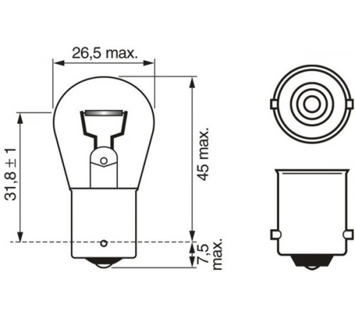 Лампа накаливания, фонарь указателя поворота BOSCH 1 987 302 811 P21W 12V 21W