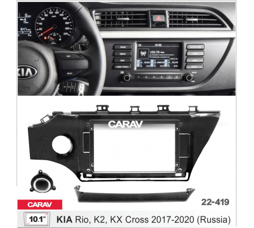 CARAV 22-419 Переходная рамка KIA Rio, K2, KX Cross 2017+ Russia 10.1 черная-глянц