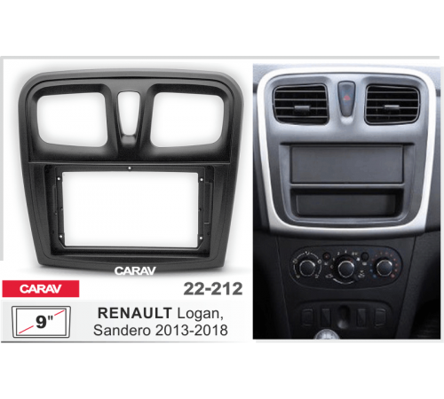 CARAV 22-212 Переходная рамка RENAULT Logan 13-18; Sandero 12-18 / DACIA Sandero 13-18; Logan 12-18 9 черная