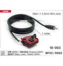 CARAV 18-003 Разъём AUX IN 18pin - JACK 3.5  - VW 2005+ / SKODA Octavia 2005+ / SEAT Altea, Leon, Toledo 2005+
