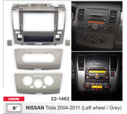 CARAV 22-1462 Переходная рамка NISSAN Tiida 2004-2011 левый руль 9 серая